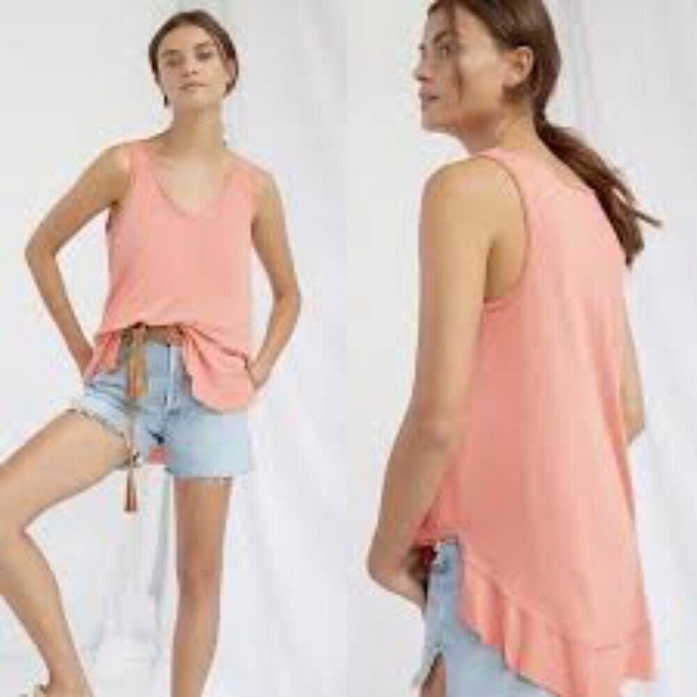 ANTHROPOLOGIE T.LA RUFFLE HEM FLOWY WOMEN TANK TOP SIZE MEDIUM